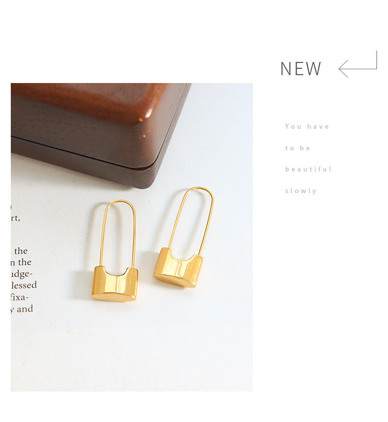 Simple Personality Lock Head Earrings Street Style Titanium Steel Material Female Niche Accessories All-match