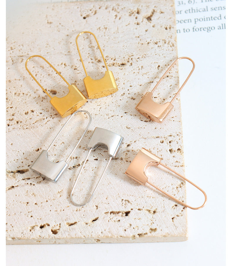 Simple Personality Lock Head Earrings Street Style Titanium Steel Material Female Niche Accessories All-match