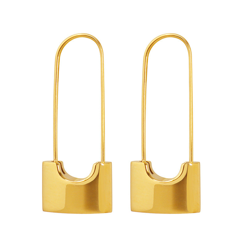 Simple Personality Lock Head Earrings Street Style Titanium Steel Material Female Niche Accessories All-match