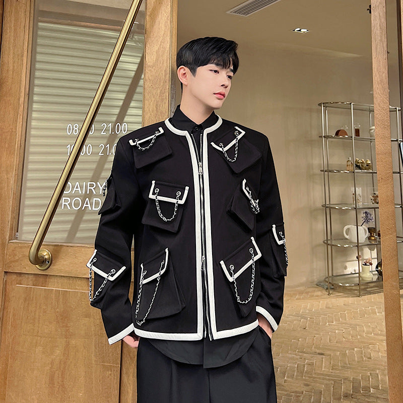 Autumn And Winter Classic Style Temperament Multi-pocket Chain Heavy Industry Coat