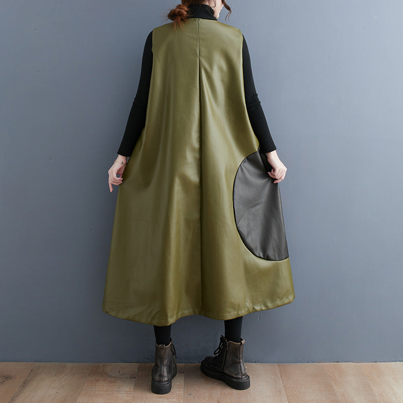 Color Contrast Patchwork Simple Graceful Vest Skirt