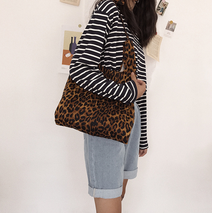 Pure Cotton Leopard Print Canvas Bag Fashion Ladies Shoulder Large capacity Handbags Totes Women Sisters Confidante Gift Bags