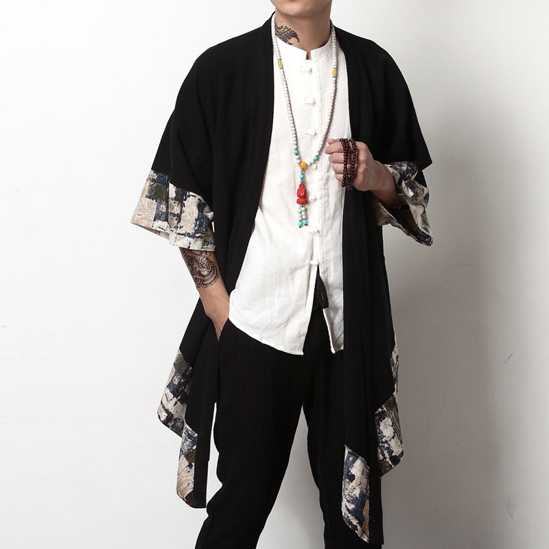 Men's Chinese Style Linen Printed Cardigan Jacket