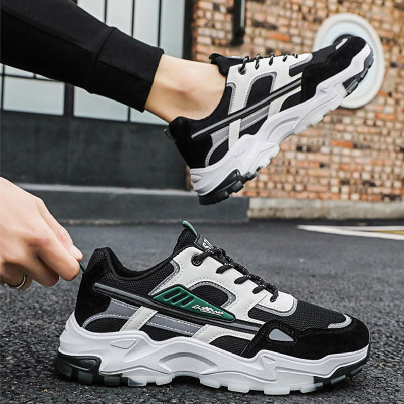 Black White Lace-up Sneakers Men Outdoor Breathable Casual Mesh Shoes Lightweight Running Sports Shoes