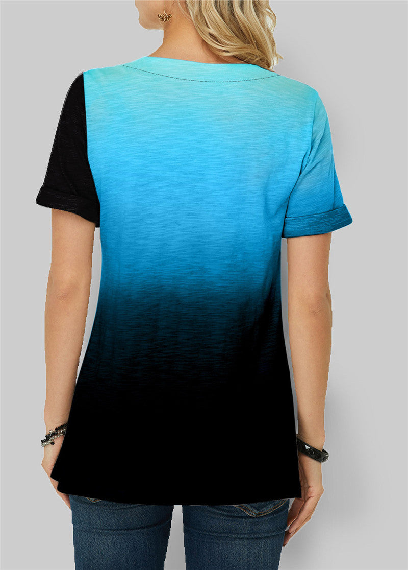 Women's knitted gradient short sleeves