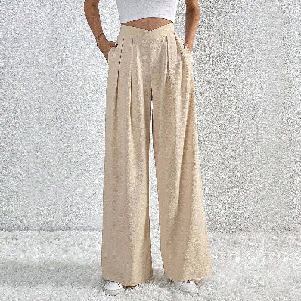 Summer New Solid Color Pleated Casual Wide-leg Pants Loose Casual Women's Commuting Versatile Style Comfortable TrousersS