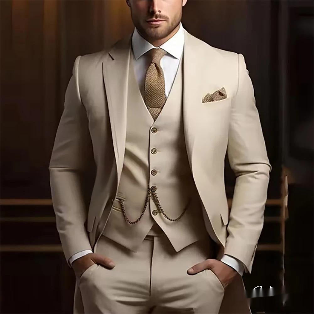 Men's High-grade Gentleman Temperament Slim Suit Three-piece Suit