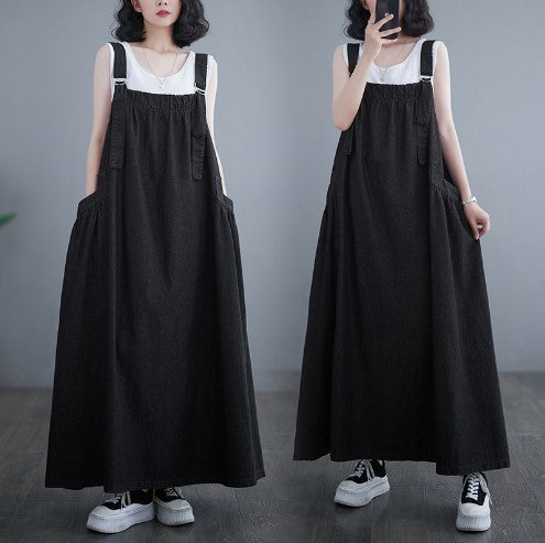 Strap Long Loose Slim Denim Strap Skirt