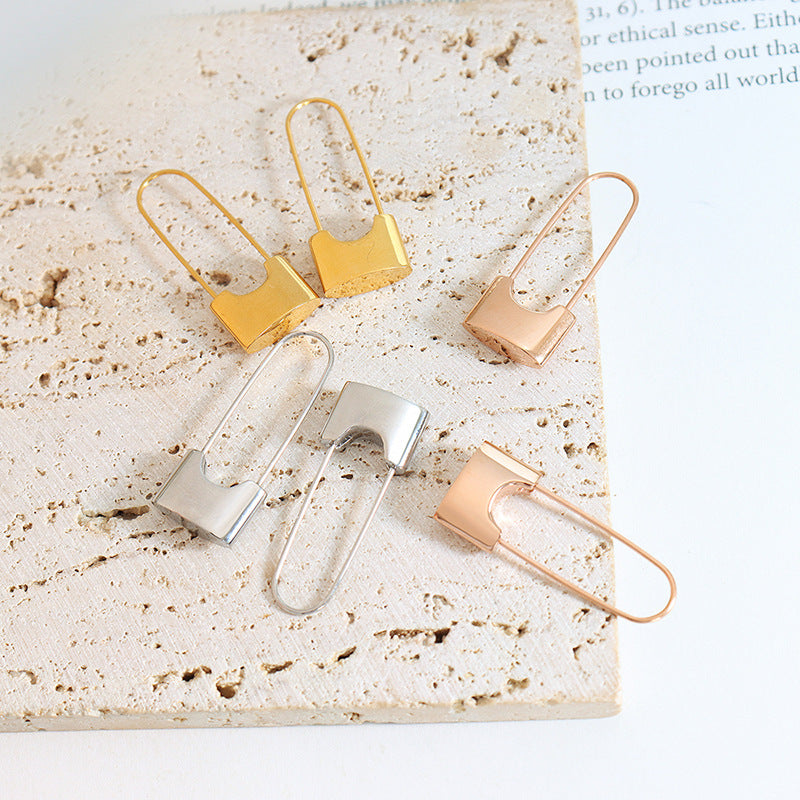 Simple Personality Lock Head Earrings Street Style Titanium Steel Material Female Niche Accessories All-match