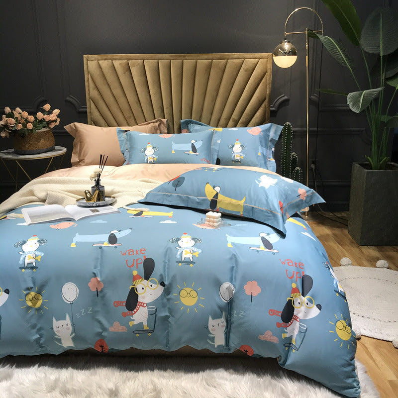 Four-piece Long-staple Cotton Satin Digital Printing Double Bed Duvet Cover