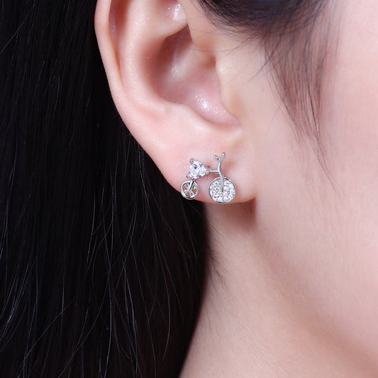 Sweet Diamond Bicycle Silver Stud Earrings