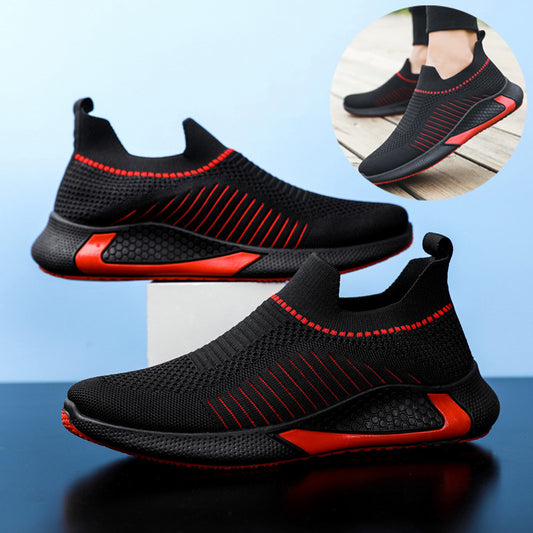 Fashion Mesh Sock Shoes With Striped Design Men Outdoor Breathable Slip-on Sneakers Causal Lightweight Running Sports Shoes