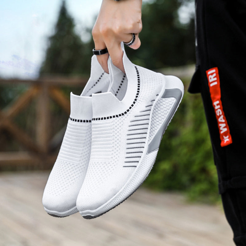 Fashion Mesh Sock Shoes With Striped Design Men Outdoor Breathable Slip-on Sneakers Causal Lightweight Running Sports Shoes