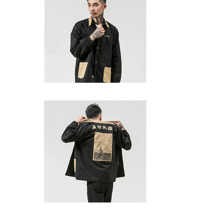 Autumn new men's printing casual large size jacket Chinese style retro buckle casual loose jacket
