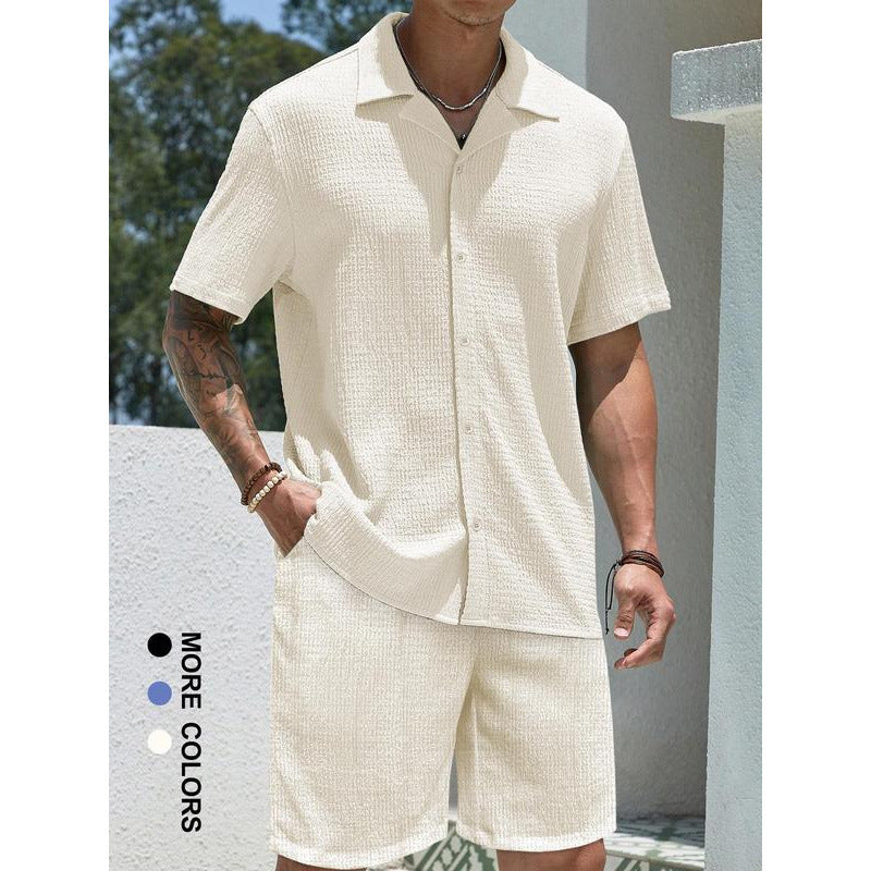 Single Suite Men's Solid Color Shirt And Shorts Two-piece Set