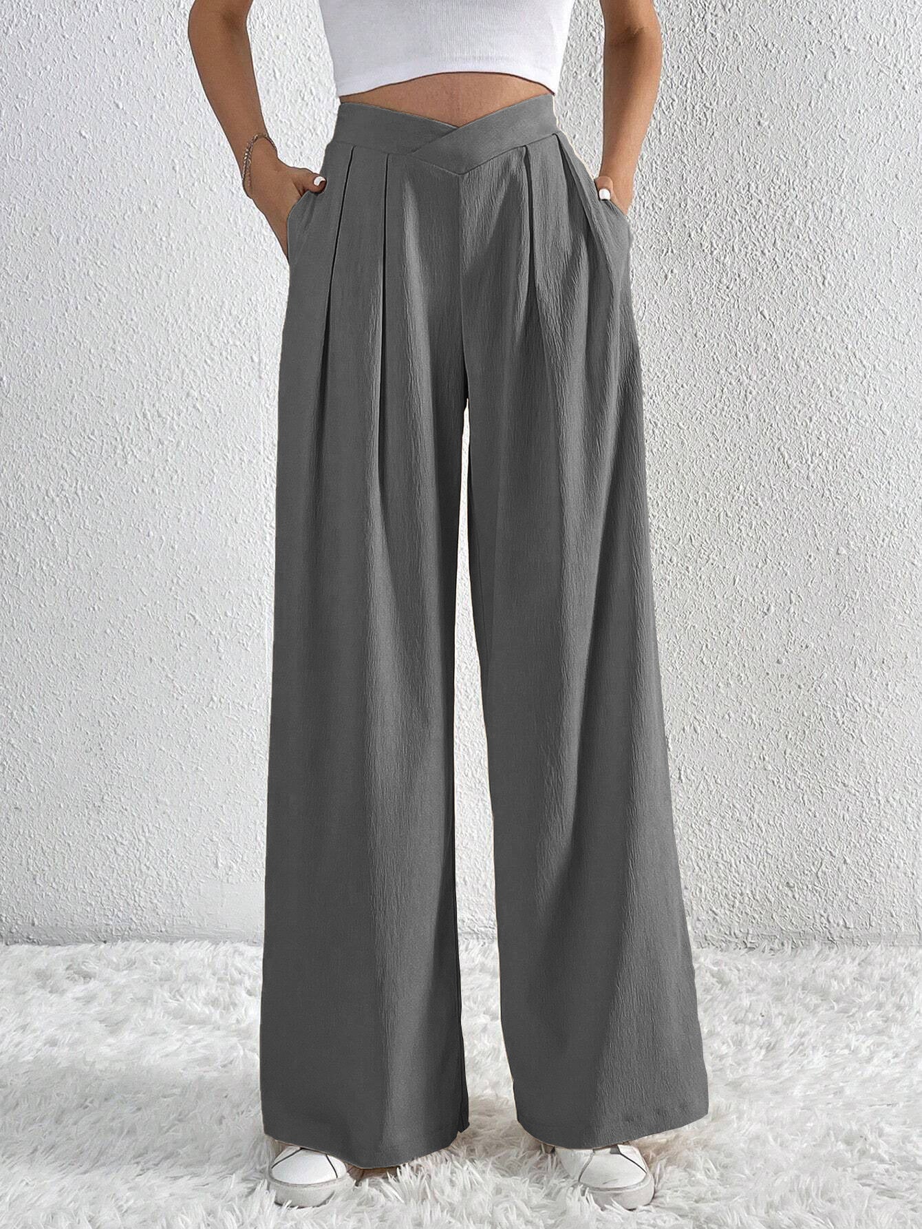 Summer New Solid Color Pleated Casual Wide-leg Pants Loose Casual Women's Commuting Versatile Style Comfortable TrousersS