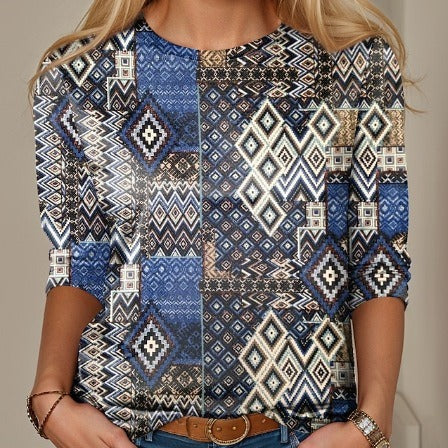 Long Sleeve Slim-fit T-shirt With Round Neck Digital Printing