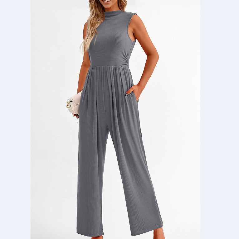Women's Sleeveless Solid Color Casual Jumpsuit