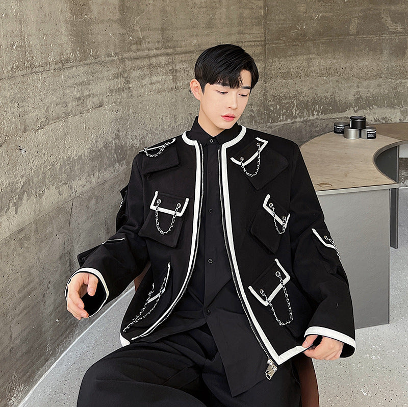 Autumn And Winter Classic Style Temperament Multi-pocket Chain Heavy Industry Coat