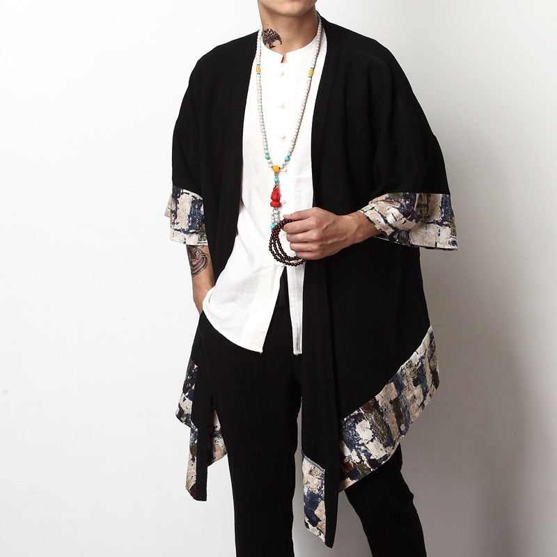 Men's Chinese Style Linen Printed Cardigan Jacket