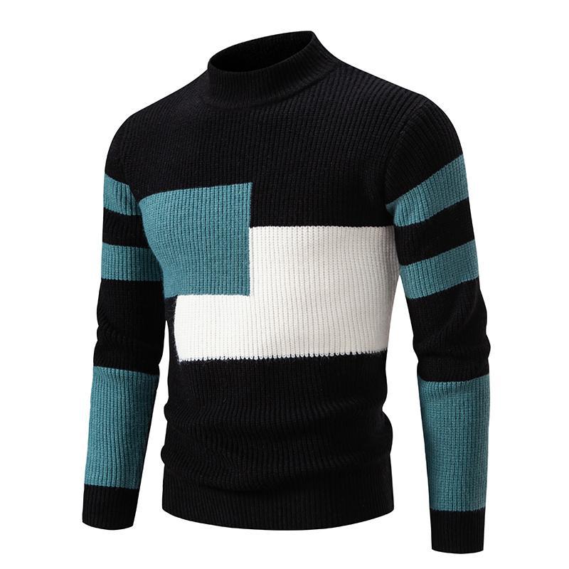 Men's Knitwear Fashion Colorblock Korean Style Mock Neck Sweater Bottoming Shirt Sweater Fashion