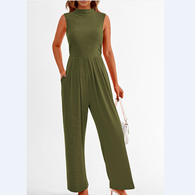 Women's Sleeveless Solid Color Casual Jumpsuit