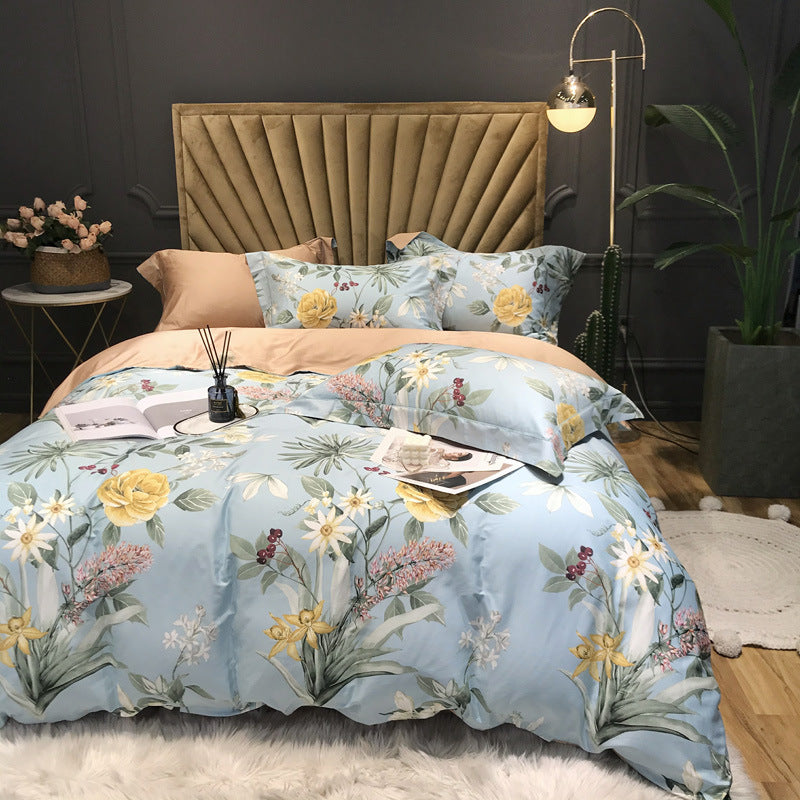 Four-piece Long-staple Cotton Satin Digital Printing Double Bed Duvet Cover