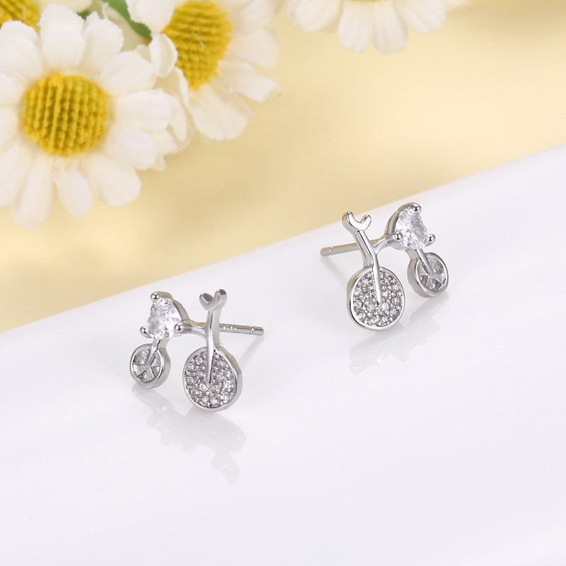 Sweet Diamond Bicycle Silver Stud Earrings