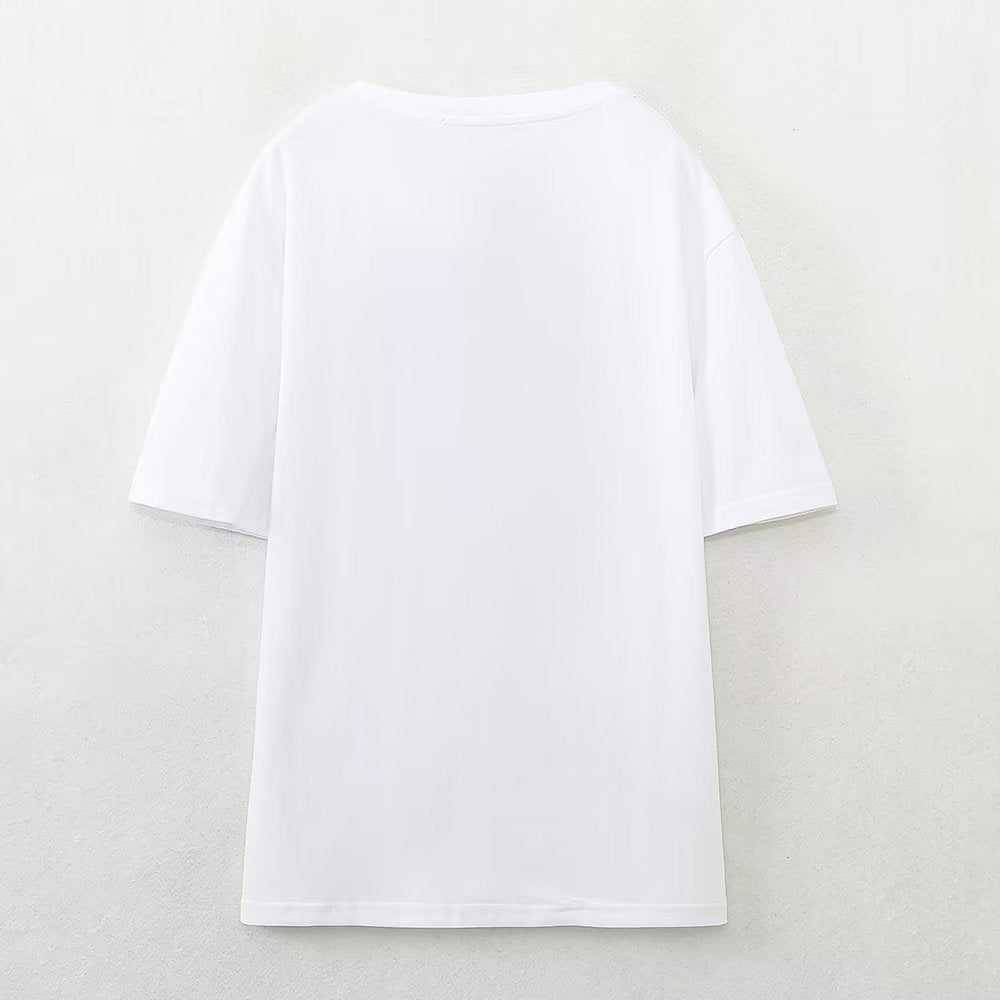 Women's Printing Color Contrast Round Neck Short Sleeve T-shirt