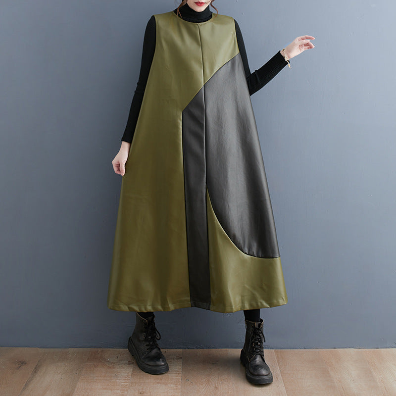 Color Contrast Patchwork Simple Graceful Vest Skirt