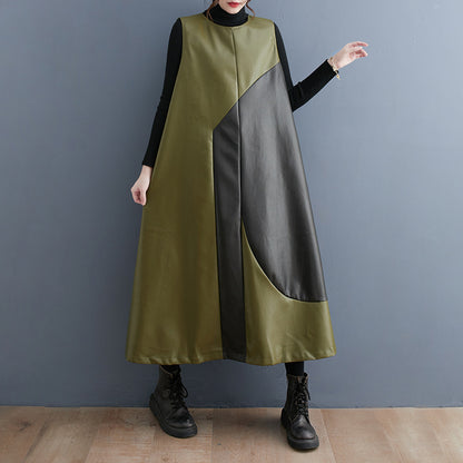 Color Contrast Patchwork Simple Graceful Vest Skirt