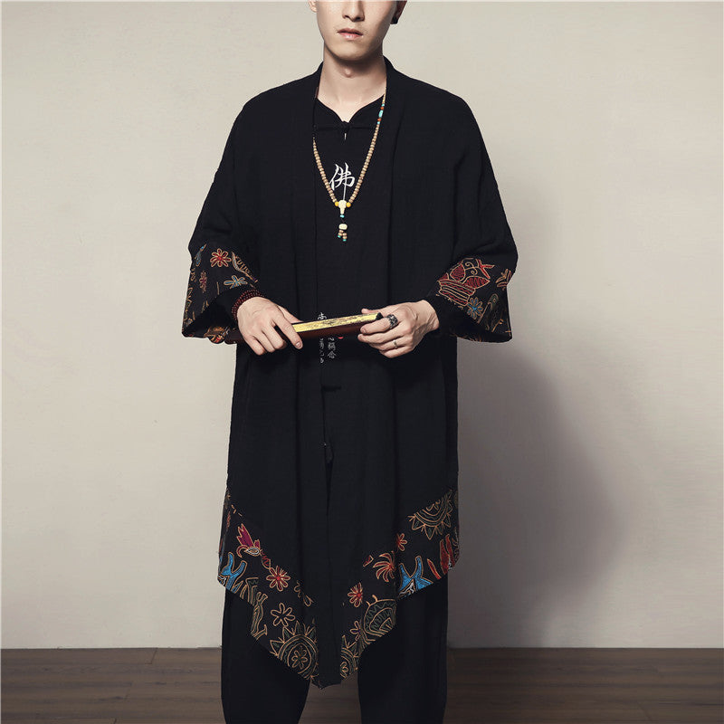 Men's Chinese Style Linen Printed Cardigan Jacket