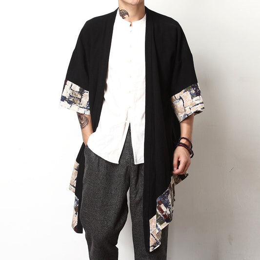 Men's Chinese Style Linen Printed Cardigan Jacket