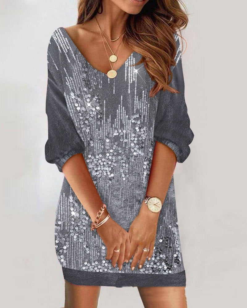 Lace V-neck Corn Velvet Off-the-shoulder Dress