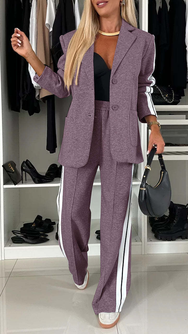 Women's Casual Suit Lapel Single-breasted Jacket And Striped Straight Pants Fashion Sports Trousers Suit Outerwear's Clothing