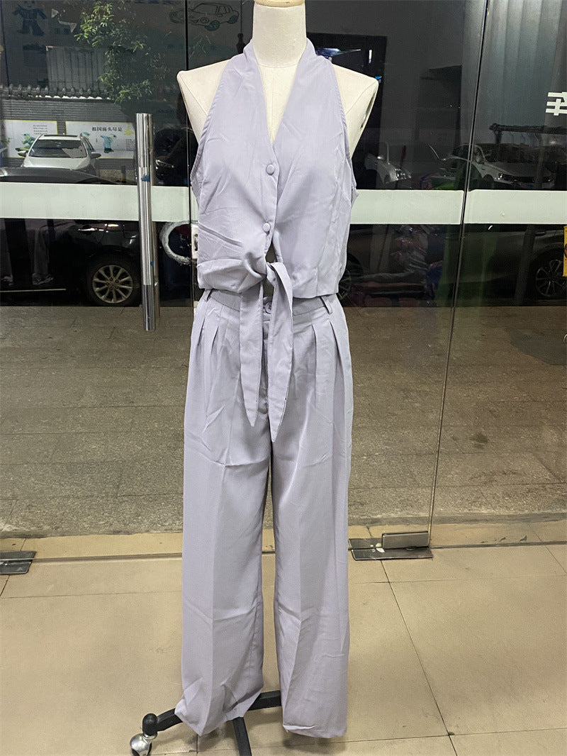 Women's Fashion High Waist Wide Leg Pants Suit