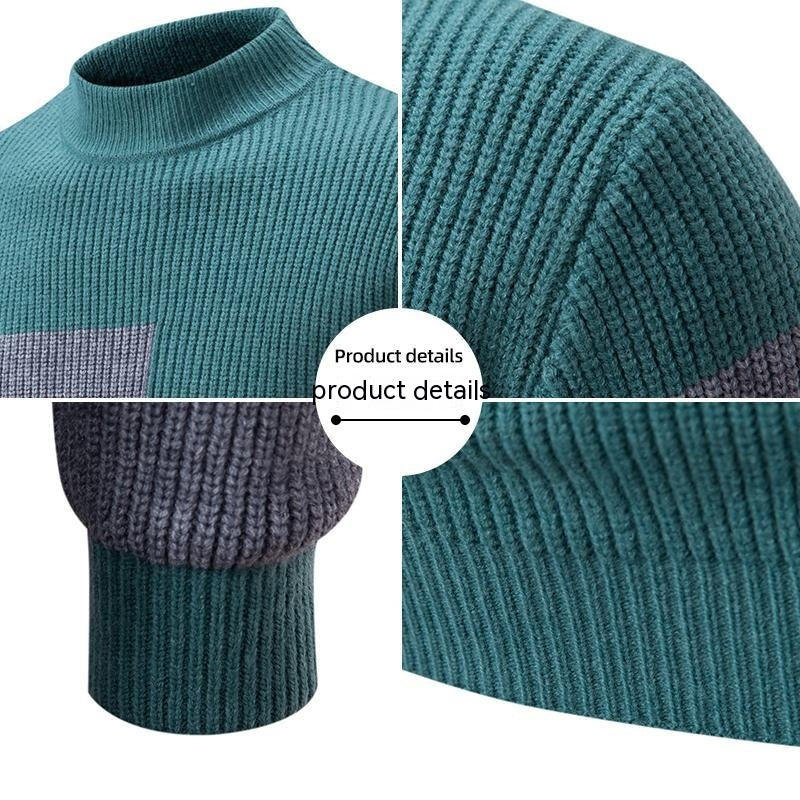 Men's Knitwear Fashion Colorblock Korean Style Mock Neck Sweater Bottoming Shirt Sweater Fashion
