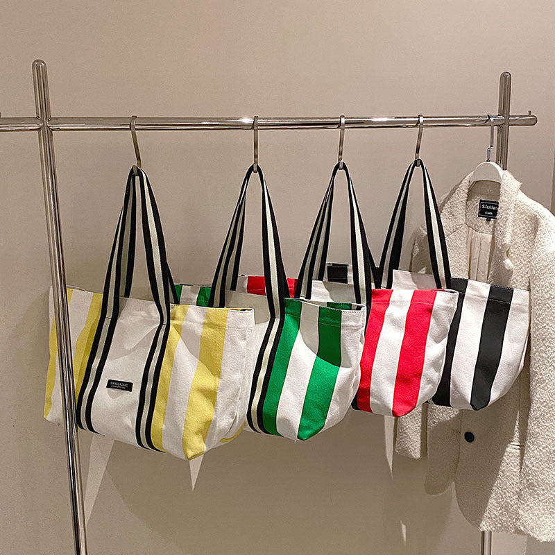 Striped Personality Trend Large-capacity Canvas Handbags Western Style