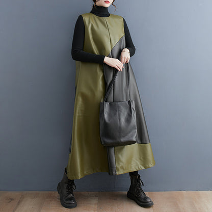 Color Contrast Patchwork Simple Graceful Vest Skirt