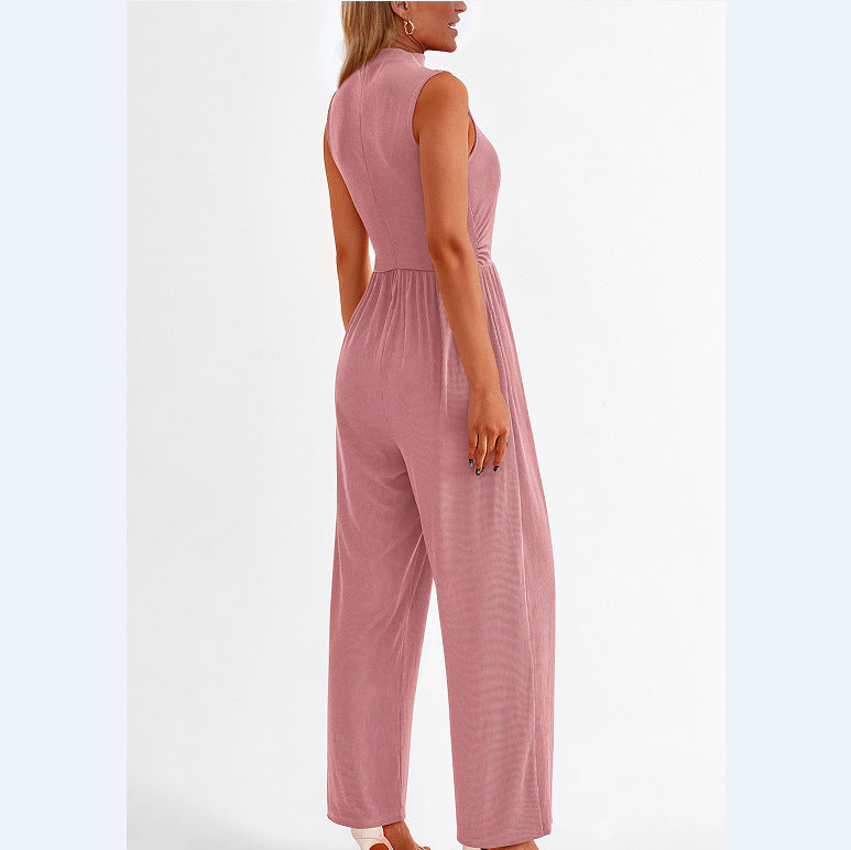 Women's Sleeveless Solid Color Casual Jumpsuit