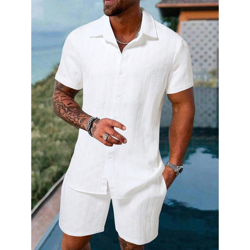 Single Suite Men's Solid Color Shirt And Shorts Two-piece Set