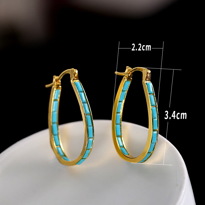 European And American Plated Gold Sapphire Earrings