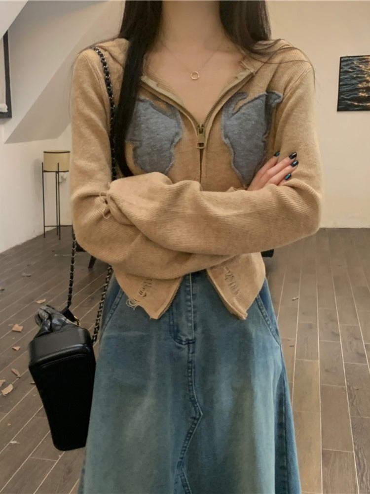 Women's Retro Hooded Long-sleeved Knitted Cardigan