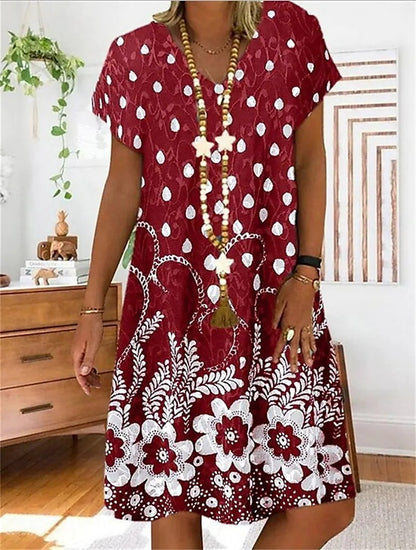 Women's V-neck Printed Short Sleeve Dress