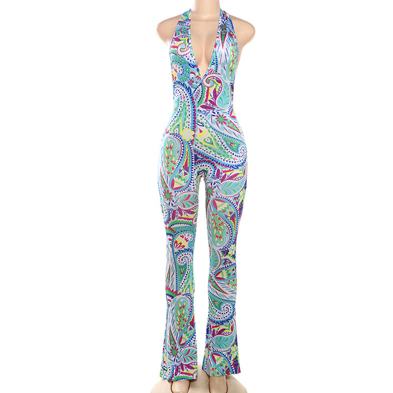 Women's Halterneck Printed Trousers Jumpsuit