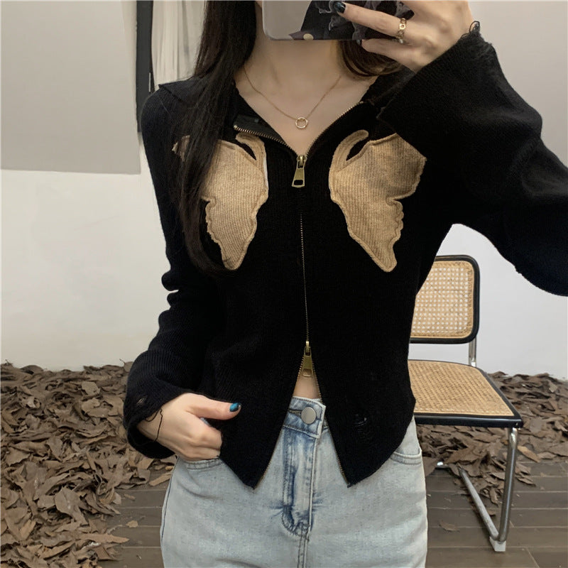 Women's Retro Hooded Long-sleeved Knitted Cardigan