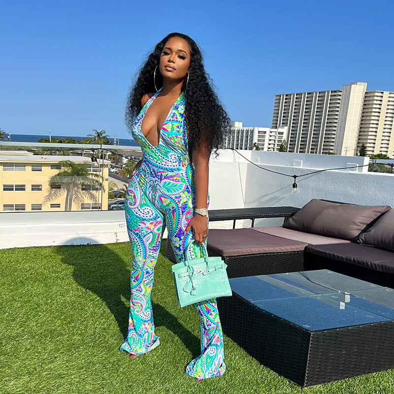 Women's Halterneck Printed Trousers Jumpsuit