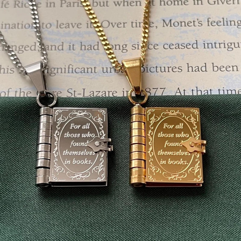 Open And Close Book Necklace Retro Artistic