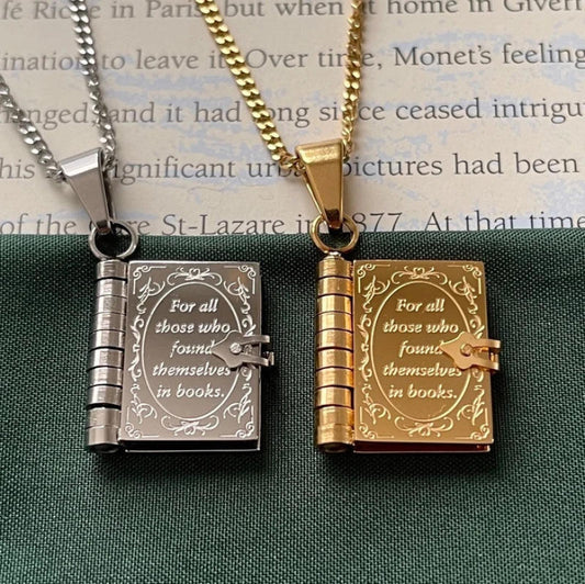 Open And Close Book Necklace Retro Artistic