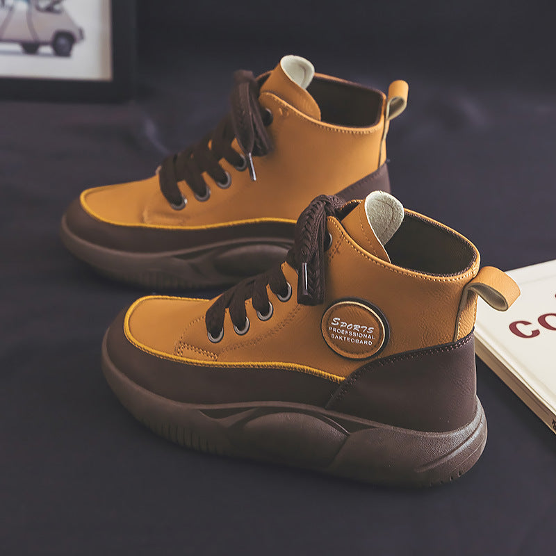 Vintage Martin Boots Women's Leather Ugly And Cute Big Toe Fashionable Mid-top Breathable Casual Shoes